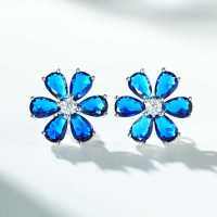 Sterling Silver Necklace with Flower Pendant and Zircon Chain-Six-flower blue stud earrings  925 silver