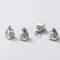 wholesale S925 Silver Matte "Fu" Character Zucchini Pendant Tapered Bracelet Pendant Handmade DIY Pure Silver Crystal Accessory-One pendant (approximately 8.5*8.5*12 mm)