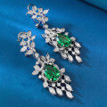 wholesale S925 silver jewelry, 8*12 green zirconia autumn leaf earrings, lightweight luxury niche design earrings for women wholesale-0-1