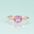 wholesale S925 Sterling Silver with Rose Gold Plated Pink Sapphire Ring, Fashionable Luxury Colored Gemstone Ring-0-1