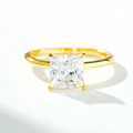 Sterling Silver 18K Gold Plated Square Prong D Color Moissanite 7X7 2 Carat Ring-0-0