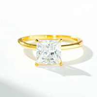 Sterling Silver 18K Gold Plated Square Prong D Color Moissanite 7X7 2 Carat Ring-Golden Zircon - CBJZ560  No. 9