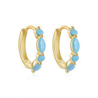 wholesale S925 Sterling Silver Classic Minimalist Zircon-accented Premium Hoop Earrings With Drop Zircon,。-Gold-Turquoise 925 Silver