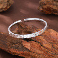wholesale 990 Sterling Silver "Fú" Character Open Bangle Bracelet for Women, Engraved with Auspicious Words for Wealth and Joy, Pure Silver Gift for Girlfriend-0-2