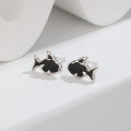 wholesale S925 sterling silver minimalist small fish earrings with black enamel, a niche and stylish cross-border new accessory-0-1