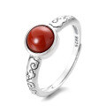 wholesale S925 Sterling Silver Vintage Antique Process Auspicious Cloud Pattern Inlaid with Southern Red Agate Adjustable Ring for Women-0-4