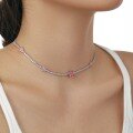 wholesale 925 Sterling Silver Cross-Border European and American Women's Fashion High-End 8A Ice-Cut Pink Square Candy-Colored Tennis Chain Necklace-0-1