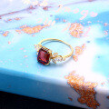 wholesale [9K Gold] Artisan Light Luxury Jewelry Square Faceted Garnet Zircon Ring, Elegant Accessories Minimalist Style Women's Hand Jewelry-0-1