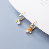 wholesale S925 Sterling Silver Minimalist Diamond-Studded Round Ear Clips, Adorable Mini Sparkling Drop Diamond, Niche Trendy Earrings for Women, G8894-S925 silver pair gold 925 silver