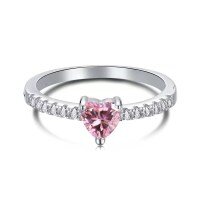 wholesale S925 Silver New Style Heart-shaped Ring with Row of Diamonds, Minimalist European and American Popular Ins Design Zircon Ring-R400 Pink Diamond No. 7