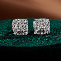 S925 Silver Moissanite Stud Earrings Hip-Hop Square Rhombus Sugar-Set with moissanite - Gold  925 Silver