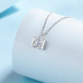 wholesale S925 Sterling Silver Moissanite Necklace for Women, Small Square Pendant, Minimalist Sugar Cube Design-0-2