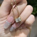 925 Silver Cross-borderIns Style Emerald Cut Moissanite Pendant Necklace-0-4