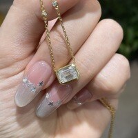 925 Silver Cross-borderIns Style Emerald Cut Moissanite Pendant Necklace-Golden yellow  6*8mm (2 carats)