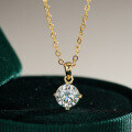 14K Gold Plated 925 Sterling Silver Moissanite Four-Prong Pendant Choker Necklace-0-4