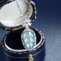S925 Silver, Gold-Plated, and Diamond Natural Aqua Jadeite Leaf Pendant Necklace-0-1