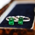 wholesale S925 Sterling Silver Red Elk Full Body Green Diamond Ring, Women's Simple and Fashionable Versatile Ring, Niche Light Luxury French-style Ring-0-4