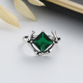 wholesale S925 sterling silver irregular geometric green zirconia ring, ins-style personalized luxury index finger ring-0-2