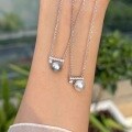 wholesale S925 Sterling Silver Balance Beam Full Diamond Pearl Pendant Necklace, Light Luxury Niche Design, Elegant and Versatile Shell Pearl Collarbone Chain-0-2