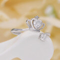 wholesale S925 sterling silver Korean-style petite fresh zircon princess crown heart open ring women's jewelry-0-3