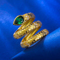 wholesale S925 Sterling Silver New Heavy Craft Vintage Style Snake Ring with 5*7 Nano Green, Casual Fashion Style for Dropshipping-0-3