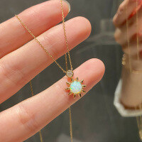 wholesale S925 Sterling Silver Red Elk Sunflower Necklace for Women, Light Luxury and Niche Design, Opal and Zircon Collarbone Chain-BX0432-Gold 925 Silver