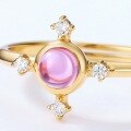wholesale 925 Silver Gold-Plated Japanese Light Luxury Pink Amethyst Star Geometric Open Ring Women's Vintage Cross White Zircon Ring-0-2