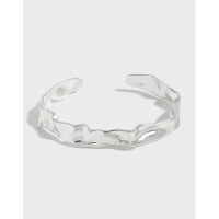 wholesale S925 sterling silver Korean version ins niche design minimalist dark style irregular textured concave-convex bracelet for women-Plain silver>925 silver