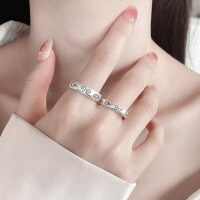 wholesale Metal S990 Silver Vintage Ethnic Minimalist Auspicious Clouds Band Couple Rings Creative Versatile Adjustable Index Finger Ring-1316JM polished (female) / about 3g opening adjustable