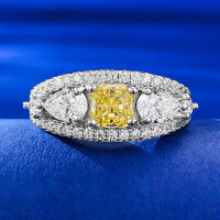wholesale Metal S925 silver, ice flower cut high-carbon diamond, 5*5 yellow diamond, lightweight luxury ins-style ring, available for drop shipping-R891 Yellow Diamond No. 6