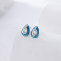 wholesale 925 Silver French Retro Colorful Enamel Bean Arc Earrings, Fashionable Diamond-Accented Open Ring-0-1