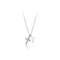 wholesale S925 silver Korean-style minimalist elegant double cross necklace for girls, petite diamond-inlaid collarbone chain D4495-0-4
