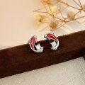 wholesale Sterling Silver S999 Koi Fish with Stone Stud Earrings, Small and Exquisite, Minimalist and Fresh, Niche Luxury, Korean Style for Students-0-2