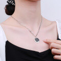 wholesale S925 Sterling Silver Korean Style Circle Pendant with Zircon Letter H Plaque Necklace, Minimalist Design Collarbone Chain-0-3