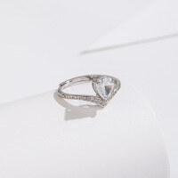 wholesale S925 Silver Pink High Carbon Stone Pear-Shaped Ring Fashion Ice Flower Cut Princess Tiara Ring Cross-Border New Accessories-White diamond ring