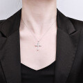 Sterling Silver New Minimalist Diamond-Cross Pendant Necklace, Light Luxury Versatile Design-0-2