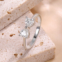wholesale 18K Gold Plated S925 Sterling Silver Cross-Border New Heart-Shaped Moissanite Ring, Fashionable and Versatile Bow Women's Ring-Platinum USA 5