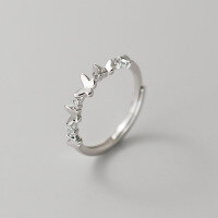 wholesale S925 Sterling Silver Fresh and Sweet Ins Style Niche Design Inlaid Diamond Butterfly Ring R02132-S925 silver ring Adjustable opening