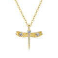 14K Gold Plated 925 Silver Full Moissanite Dragonfly Pendant Necklace for Cross-Border-0-3