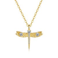 14K Gold Plated 925 Silver Full Moissanite Dragonfly Pendant Necklace for Cross-Border-Inlaid with moissanite  925 silver