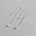 wholesale S925 Sterling Silver HED005 Korean-style Tassel Earrings Fashionable and Minimalist Geometric Round Ball Long Chain Ear Threads for Women-0-0