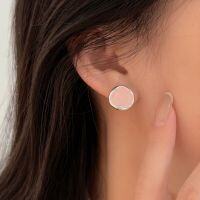 wholesale S925 Sterling Silver Enamel Round Stud Earrings, Women's Korean Dongdaemun Light Luxury Niche Design Versatile Earrings-Silver model (pure silver)