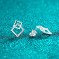 S925 Silver Geometric Square Cubic Zirconia Earrings for Women-0-1