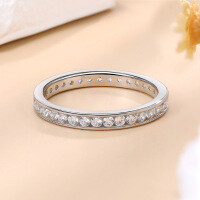 wholesale S925 sterling silver plated with 18K gold track-set full Moissanite diamond ring for women, new cross-border style-Platinum>US 6.5