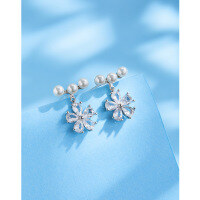 wholesale 925 Sterling Silver Vintage French Petal Pearl Ear Studs, Small Batch Design Women's Earrings, Light Luxury High-End Elegant Accessories-Shell Pearl Flower Earrings-with Plastic Earplugs 925 Silver