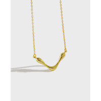 wholesale S925 Sterling Silver 382 Korean Version Ins Small and Minimalist V-Letter Necklace for Women, Elegant and Versatile Collarbone Chain-Gold>925 silver