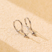 wholesale S925 Sterling Silver Minimalist Korean Style Four-point Star Ear Studs, Unisex Small Fresh Light Surface Ear Cartilage Piercing Wholesale-White gold (ear studs)  925 silver