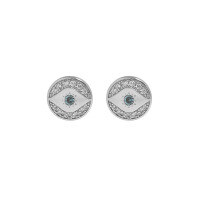 wholesale S925 Sterling Silver 098 Korean Version Ins Small Design Geometric Circle Evil Eye Inlaid Zircon Textured Stud Earrings for Women-Platinum [with sterling silver ear plugs] &gt; 925 silver
