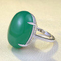 wholesale S925 silver new high-ice green chalcedony 15*20mm large cabochon agate ring for women-0-2