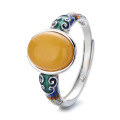 wholesale S925 Sterling Silver Xiangyun Amber Ring Adjustable Vintage Enamel Index Ring for Cross-Border Live Streaming Supply-0-5